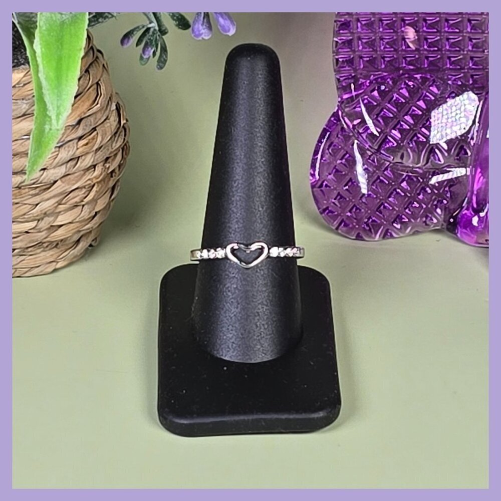 Open Heart Ring With Clear CZ Accent Stones‎ Size 9.5 (NWOT)